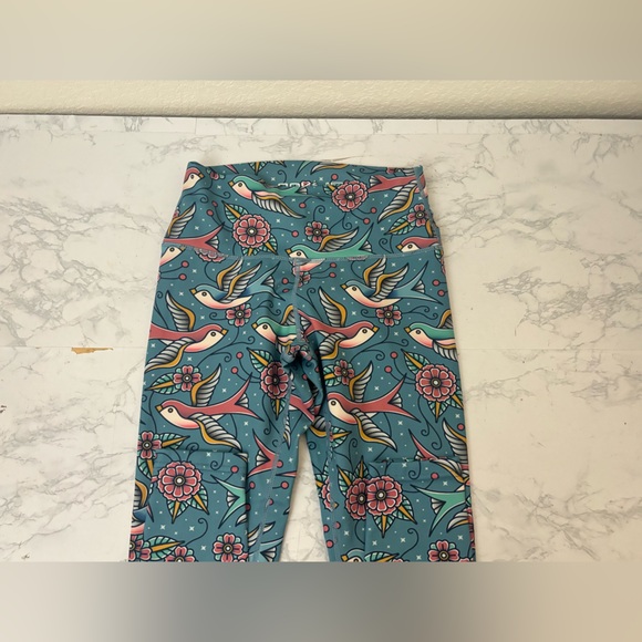 Rokfit Pull Up Ankle Workout Leggings Womens S Blue Birds Floral Stretch - Picture 3 of 5